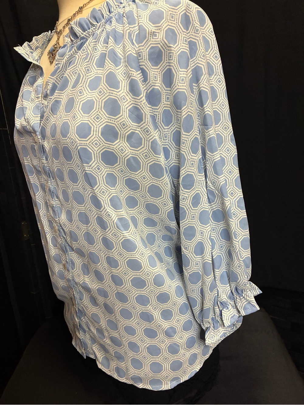 Ruby Rd. Light Blue Geometric Button-Front Blouse - Picture 5 of 9